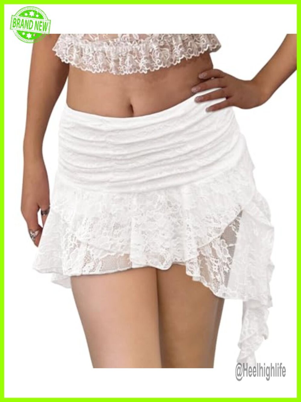 Lace Ruffle Mini Skirt Asymmetrical Flowy Fairy Y2K Streetwear